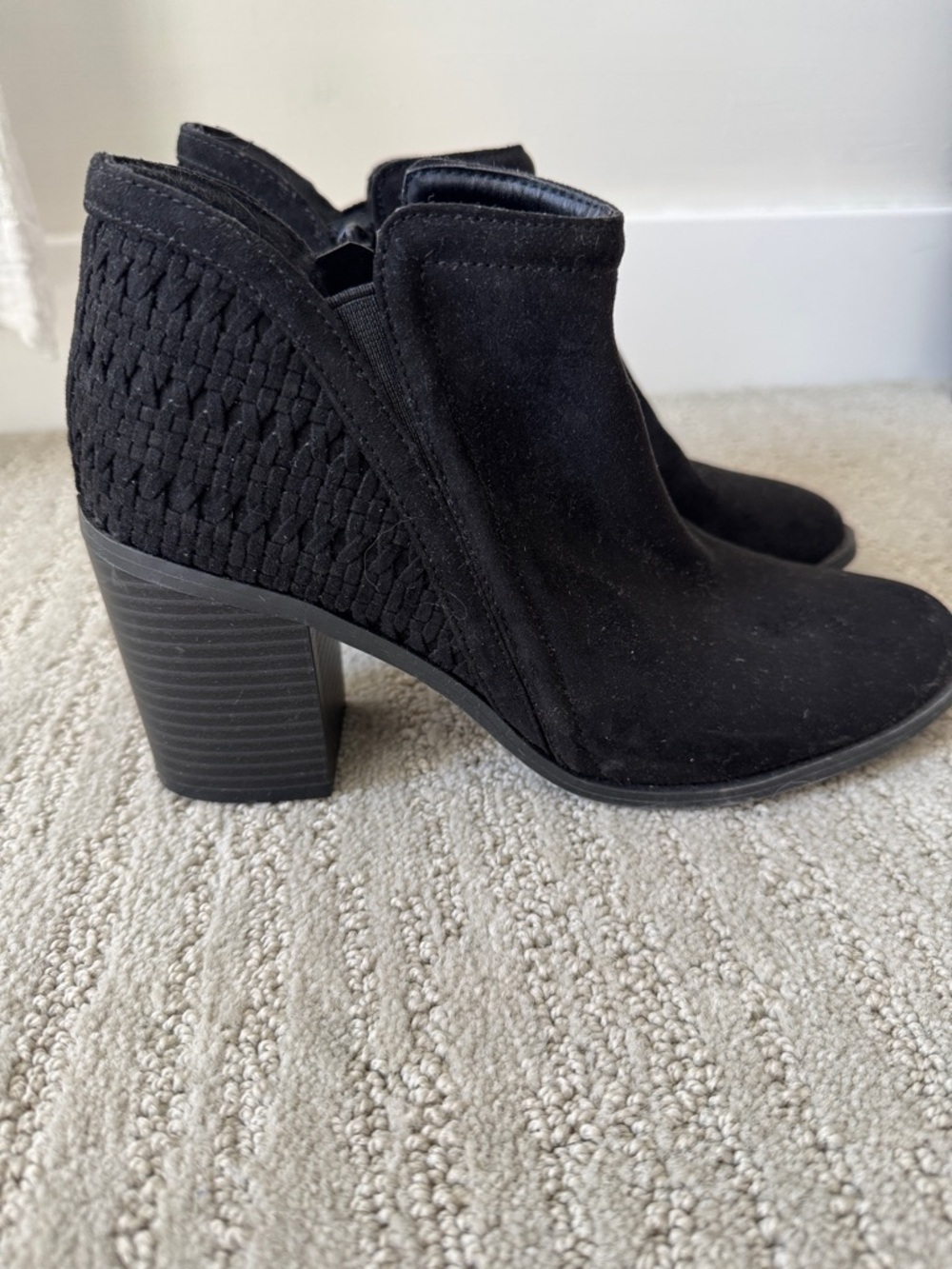 Madden Girl Black Suede-Look Woven Block Heel Booties